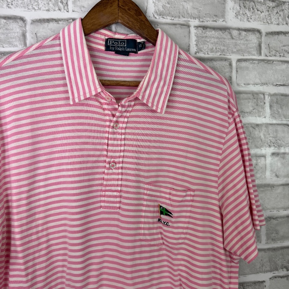 Polo Ralph Lauren Yacht Club Pink Striped Collared Polo Shirt Men XL Lightweight